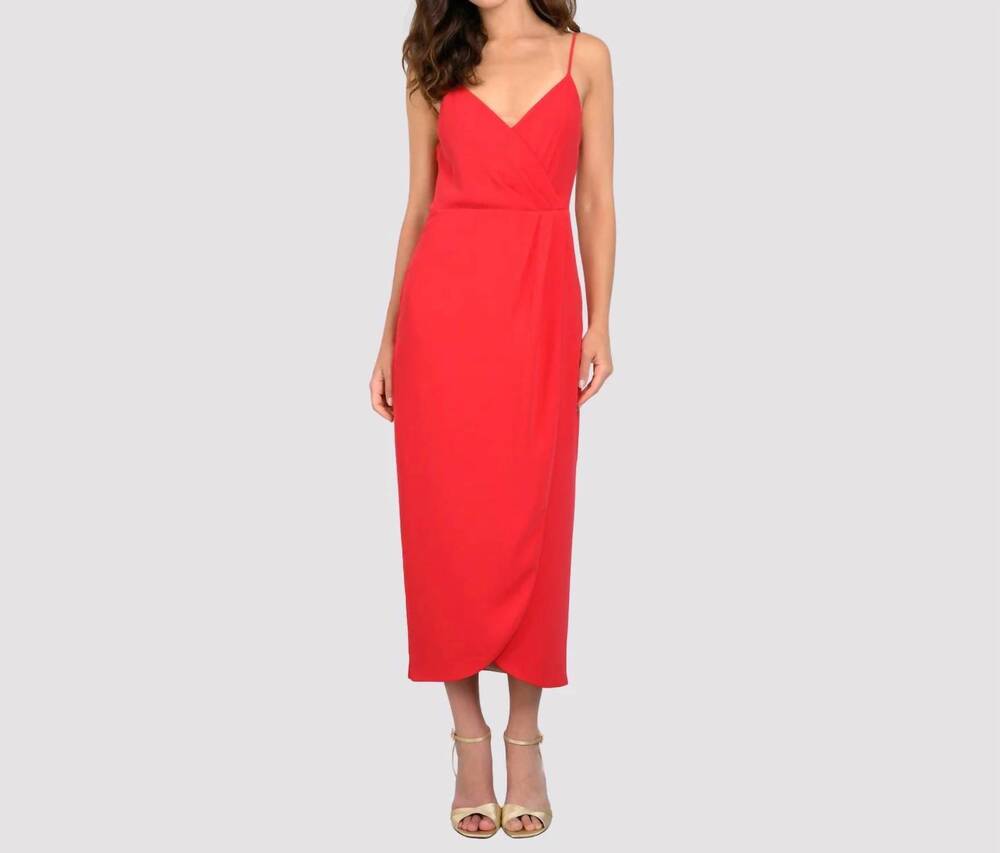 NEW LAVENDER BROWN tegan midi dress in coral red
